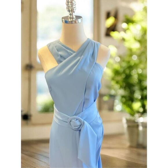 Sachin & Babi $495 Naomi Midi Dress NWT Size 4 Blue Halter Asymmetrical - Picture 4 of 10